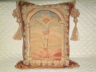 Rare Late 18th C - Early 19th C Authentic Aubusson Tapestry Of Jesus Pillow