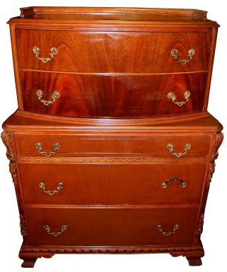 Vintage 1950s French Regency Style Chest On Chest In Mixed Mahogany & Fruitwood