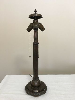 Antique Handel Cast Brass Lamp Base; 3 Early Hubbell Sockets Duffner Era