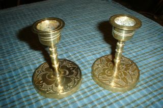 Vintage Brass Candle Holders Etched Flowers Cute China