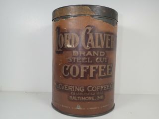 Vintage Lord Calvert Coffee Can With Paper Label Advertising Tin