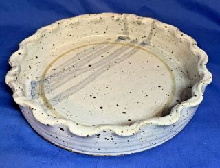 Vintage Stoneware Art Pottery Glazed Pie Pan Plate Quiche Baking Dish Salt Glaze