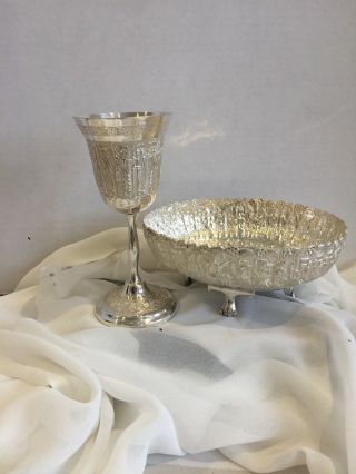 Solid Silver Bowl & Wine Chalice Middle East Ghajar Persian Islamic Arabic