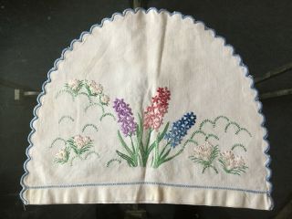 Vintage Linen White Cotton Hand Embroidered Tea Cosy Cover