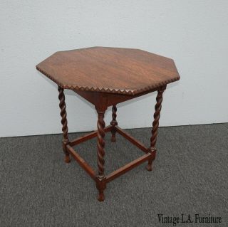 Vintage French Country Oak Hexagon Side Table W Barley Twist Legs