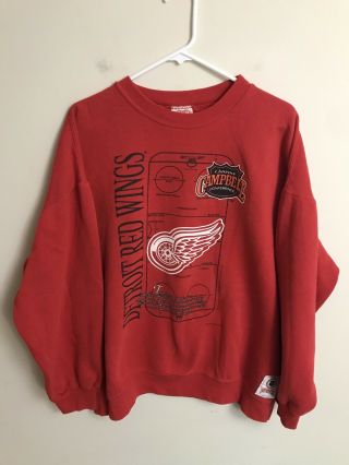 Vtg 90s Detroit Red Wings Ice Hockey Crewneck Sweatshirt Size Xl Nutmeg Nhl