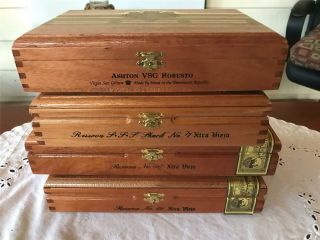 4 Wooden Cigar Boxes A.  Fuente Anejo Ashton Vsg Approx 9x7x2