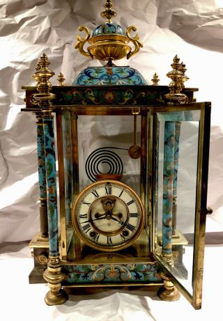 Antique Ansonia Cloisonné Crystal Regulator Clock For Parts/repair/project