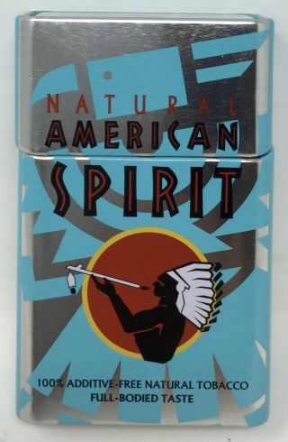 Natural American Spirit Flip Top Cigarette Tin Case Full Bodied Blue Round Edge