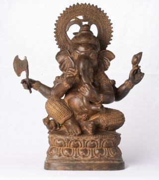 Antique Indian Style Seated Bronze Chola Style Ganesh Statue - 40cm / 16 "