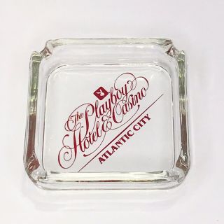 Rare Vintage The Playboy Hotel & Casino Atlantic City Glass Ashtray Clear & Red