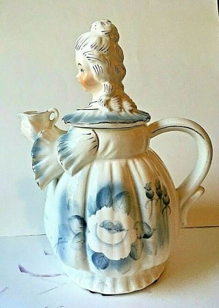 Vintage Lipper And Mann L&m Musical Teapot Blue And White Lady Japan - It