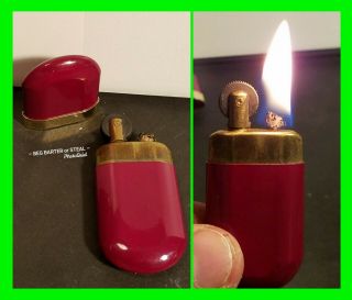 Unique Vintage Trench Cigarette Lighter Uncommon Color Maroon Great Cond