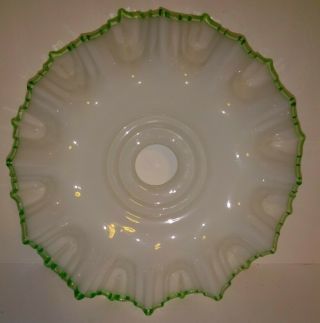 Vintage Milk Glass Shade Lamp Part Piece Fenton Style Emerald Crest Ruffled Edge