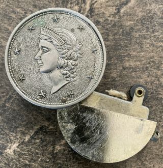 Vintage 1950 ' s Windsor Pocket Silver Coin Lighter 3