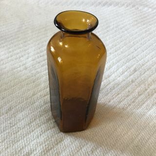 Vintage Antique Apothecary Brown Amber Hexagonal Jar Bottle Glass 7in Tall Euc