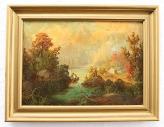 Antique Landscape Oil Painting.  John J.  Zang.  Listed Hudson River School Fishing
