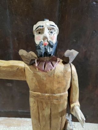 Vintage Naive Primitive Hand Carved Wood Sculpture Bearded Man & Dog 14.  5 