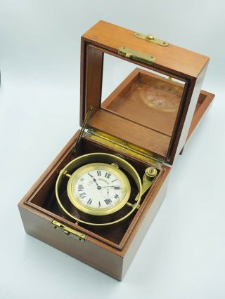 Marine Wwi Chronometer Clock Wood Box Swiss Made
