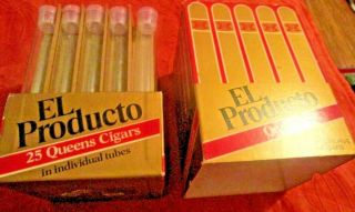 Vintage El Producto Queens Cigar Display Case With 25 Glass Tubes