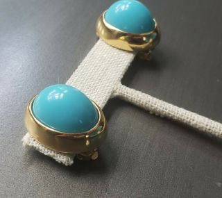 Estate Vintage Joan Rivers Faux Turquoise Gold Tone Clip On Earrings Euc