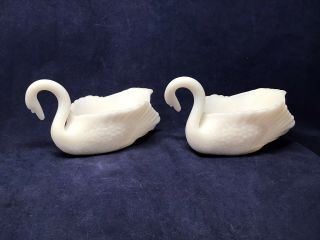 Vintage Set Of 2 White Milk Glass Swan Taper Candle Holders