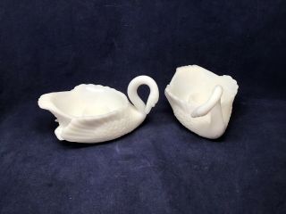 Vintage Set of 2 White Milk Glass Swan Taper Candle Holders 3