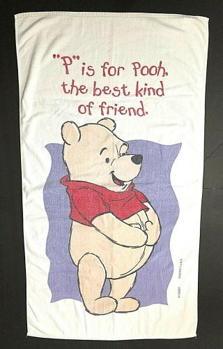 Vtg Walt Disney Winnie The Pooh Bath & Beach Towel P Is For Pooh The Best Friend