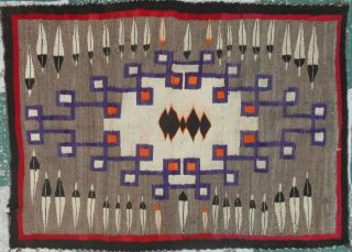 Wonderful Antique Vintage Navajo Woven Rug With Figural Feathers 30 " X 45 "