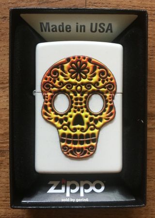 Zippo Windproof White Lighter With Sugar Skull,  49003,