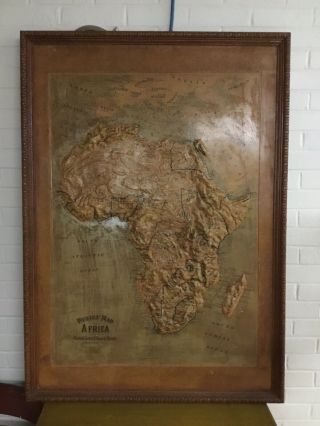 Antique Large Framed Central School Supply House Relief Map Of Africa 49”x 34”