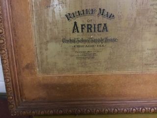 ANTIQUE LARGE FRAMED CENTRAL SCHOOL SUPPLY HOUSE RELIEF MAP OF AFRICA 49”X 34” 2