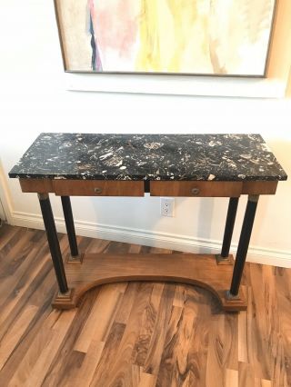 Art Deco Italian Marble Top Neoclassical 2 Drawer Restored Console Entry Table 2