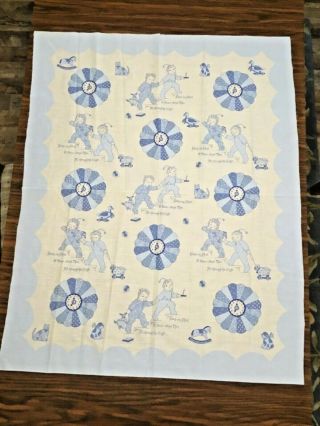 Vintage Fabric 36“ Wide By 45” H 1970’s Dresden Blue On White Baby Crafts