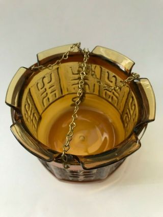 Vintage Amber Glass Hanging Chain Large Deep Ashtray Raised Relief Planter 3