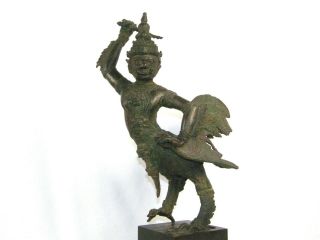 Antique Thai Cast Bronze Figure Statue Of A Kinnaree Mythical Half Man Bird