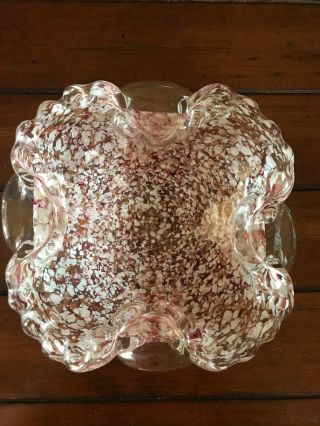 Vintage Murano Art Glass Bowl Fratelli Toso Spatter Bullicante W Pink And White