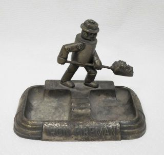Vintage Iron Fireman Double Ashtray W/ Coal Robot By A.  C.  Rehberger Co.  Chicago