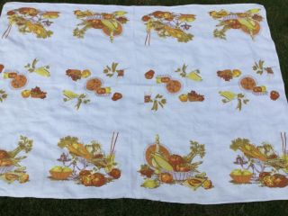 Vintage 1950’s Heavy Cotton Fall Colors Vegetable Harvest Tablecloth