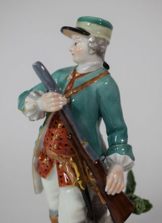 Antique Meissen Hand Painted Porcelain Figure Of A Hunter And Dog