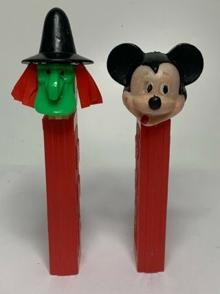 2 Vintage Pez Dispensers - The Witch And Mickey Mouse - No Feet