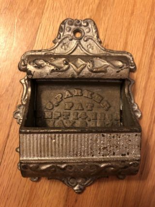 Antique Cast Iron C Parker Wall Self Closing Match Safe Holder Pat 1869/1870