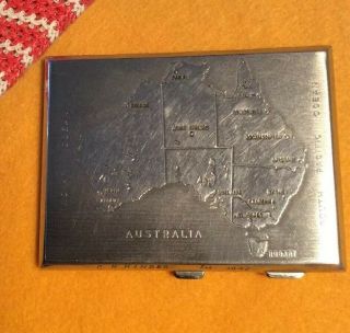 Vintage Metal Cigarette Case From 1942 Map Of Australia C.  R.  Kinder Engraved