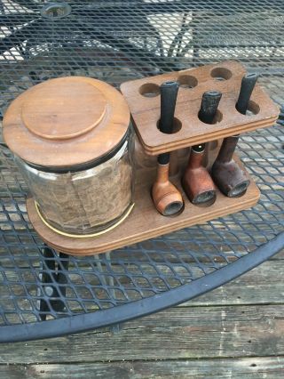 Vintage Tobacco (6) Pipe Rack Rest Humidor Walnut Wood Decatur Industries