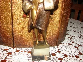 Antique Bronze B.  Lach Art Deco Nude Lady Heels & Fur Coat Marble Base 12 