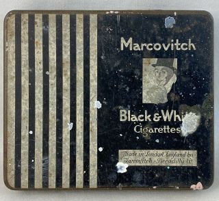 Vintage Marcovitch Black & White Cigarettes Tobacco Tin Art Deco Made In London