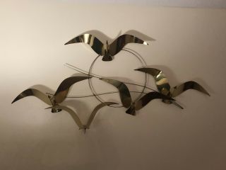 Curtis C Jere Birds In Flight Brass Wall Sculpture Mid Century Mcm