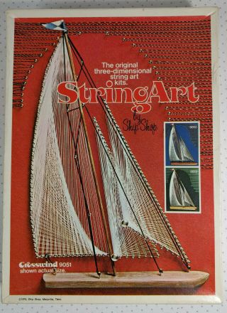 Vintage 1975 3d String Art Boat Kit Ship Shop Crosswind Blue 9052 Open Box