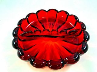 Vintage Ruby Red Glass Ashtray Heavy Glass 8 - 1/2 " Across 4 Pound Weight Round
