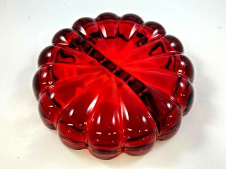 Vintage Ruby Red Glass Ashtray Heavy Glass 8 - 1/2 
